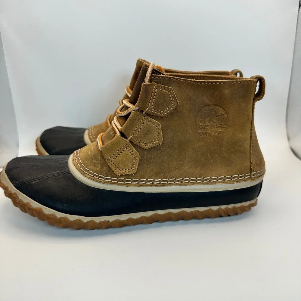 Sorel Out N About Duck Boots Womens 8 Tan Black Waterproof Rain Snow Gorpcore